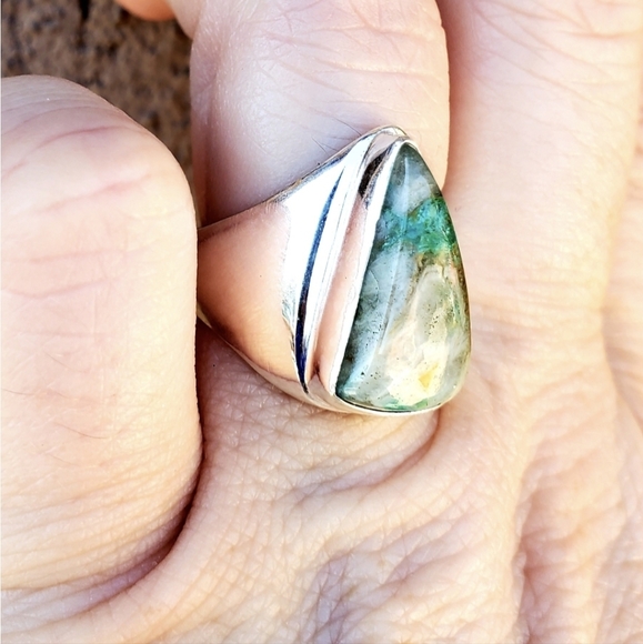New Men's Chrysocolla 925 Silver Ring. - Picture 7 of 15